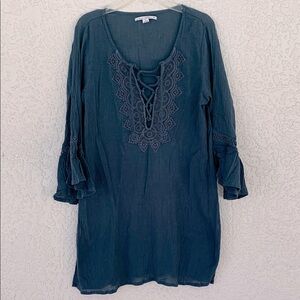 O’Neill Teal Lace-Up gauzy Tunic Dress/beach cover up size S